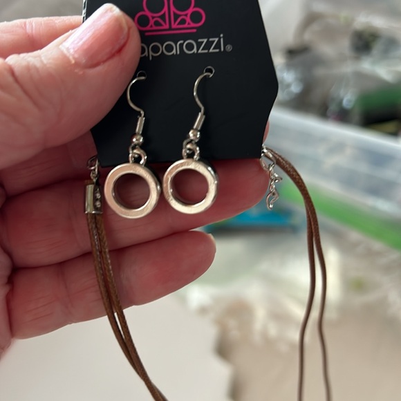 Silver and brown leather very long necklace - Picture 3 of 3